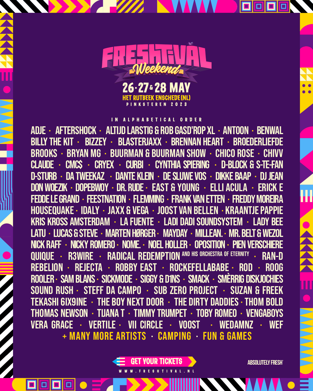 The full line up of Freshtival Weekend 2023